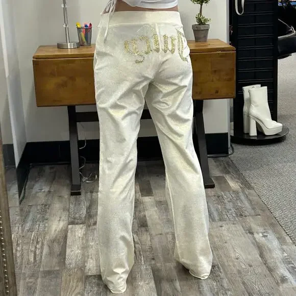 Juicy Couture Straight Leg Track Pants, Metallic Gold, Large - Picture 2 of 10